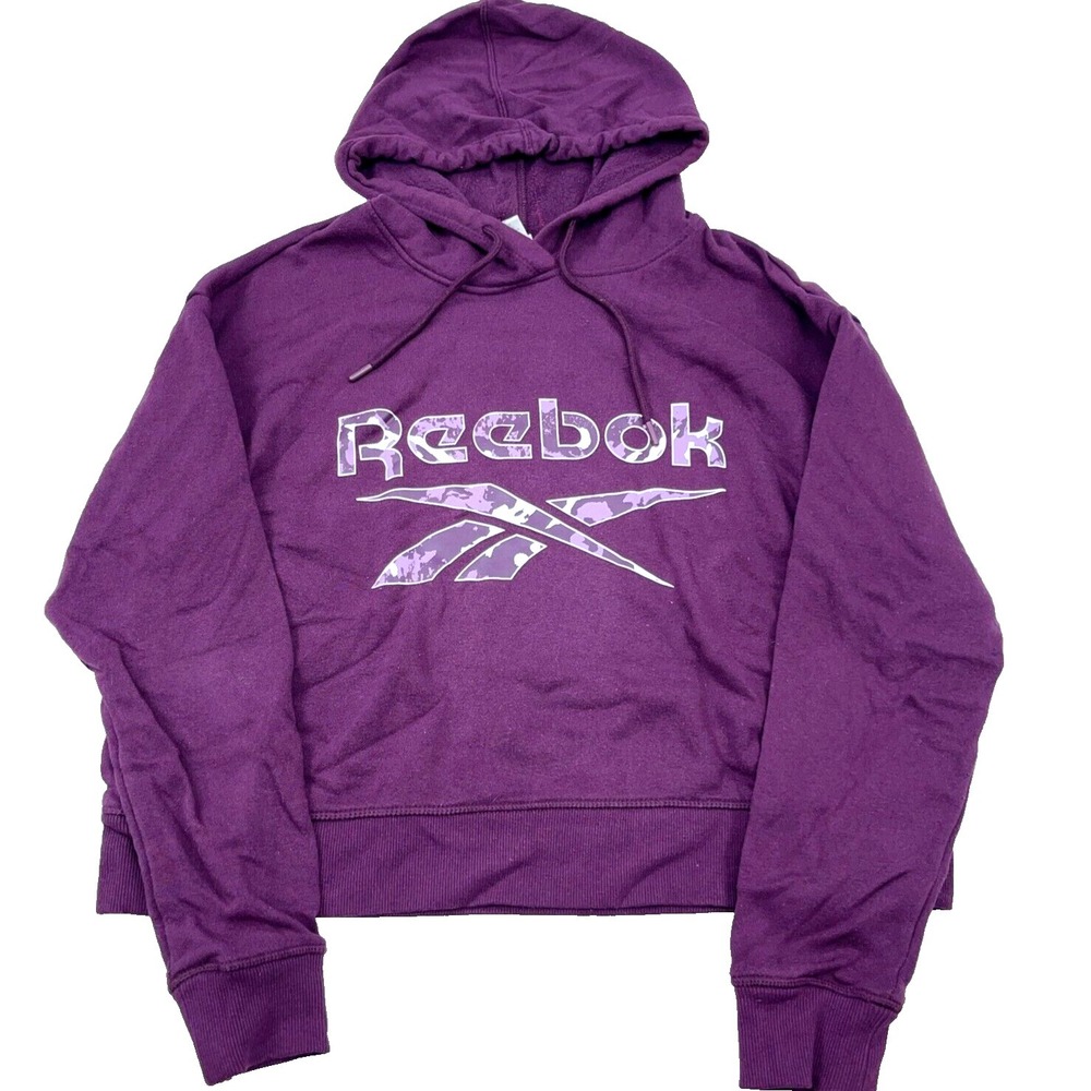 Reebok Hoodie Women Large Purple Sweatshirt Sweater Crop Top Active‎ Gym Run